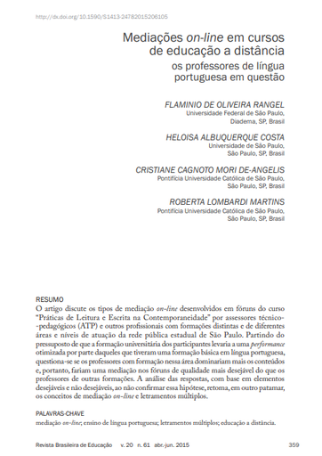 Mediações on-line em cursos de educação a distância os professores de língua portuguesa em questão