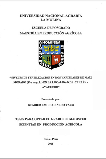 Niveles de fertilización en dos variedades de maíz morado (Zea mays L.) en la localidad de Canaán - Ayacucho