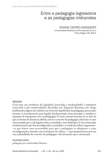 Entre a pedagogia legisladora e as pedagogias intérpretes
