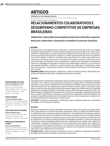 RELACIONAMENTOS COLABORATIVOS E DESEMPENHO COMPETITIVO DE EMPRESAS BRASILEIRAS