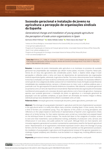 Sucessão geracional e instalação de jovens na agricultura: a percepção de organizações sindicais da Espanha