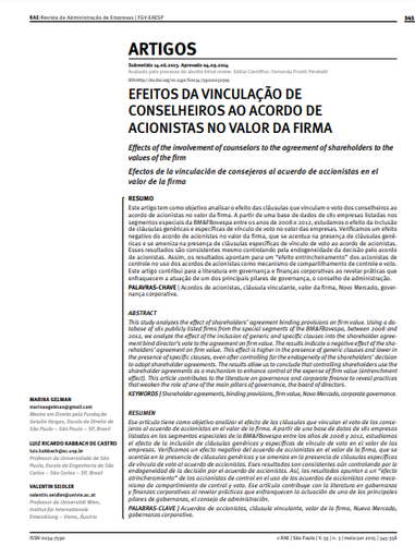 EFEITOS DA VINCULAÇÃO DE CONSELHEIROS AO ACORDO DE ACIONISTAS NO VALOR DA FIRMA