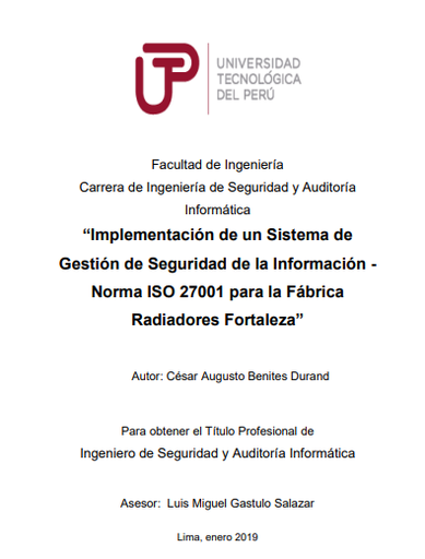 Implementación de un sist. de gestión de seguridad de la información-Norma ISO 27001 para la fábrica Radiadores Fortaleza