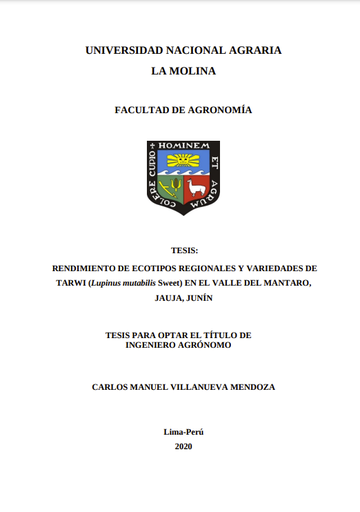 Rendimiento de ecotipos regionales y variedades de tarwi en el valle del Mantaro, Jauja, Junín