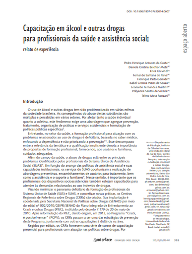 Capacitação em álcool e outras drogas para profissionais da saúde e assistência social: relato de experiência