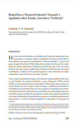 Biopolítica e Desenvolvimento? Foucault e Agamben sobre Estado, Governo e Violência