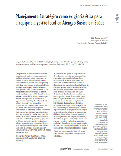 Planejamento Estratégico como exigência ética para a equipe e a gestão local da Atenção Básica em Saúde