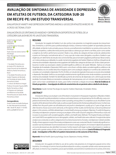 EVALUATION OF ANXIETY AND DEPRESSION SYMPTOMS AMONG U-20 SOCCER ATHLETES IN RECIFE-PE: A CROSS-SECTIONAL STUDY