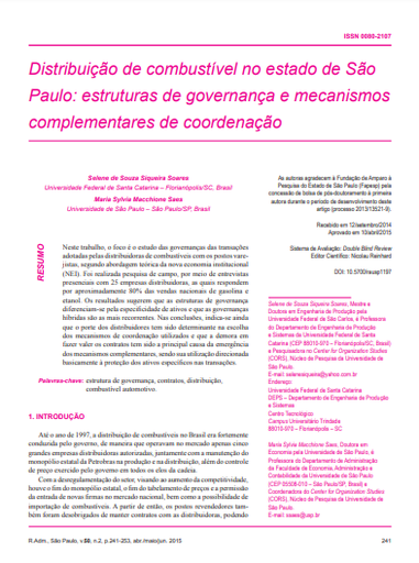 Distribuição de combustível no estado de São Paulo: estruturas de governança e mecanismos complementares de coordenação