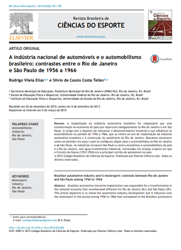 A indústria nacional de automóveis e o automobilismo brasileiro: contrastes entre o Rio de Janeiro e São Paulo de 1956 a 1966