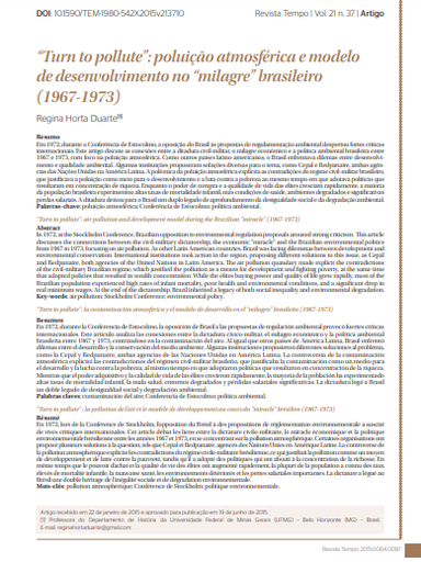 “Turn to pollute”: poluição atmosférica e modelo de desenvolvimento no “milagre” brasileiro (1967-1973)