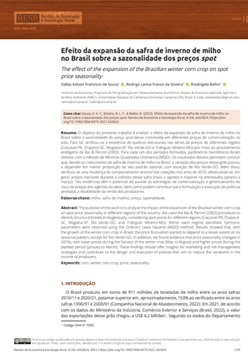 Efeito da expansão da safra de inverno de milho no Brasil sobre a sazonalidade dos preços spot