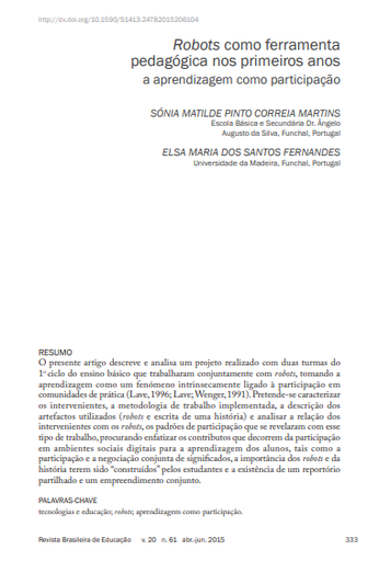 Robots como ferramenta pedagógica nos primeiros anos a aprendizagem como participação