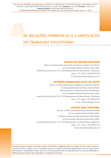 AS RELAÇÕES SIMBÓLICAS E A MOTIVAÇÃO NO TRABALHO VOLUNTÁRIO