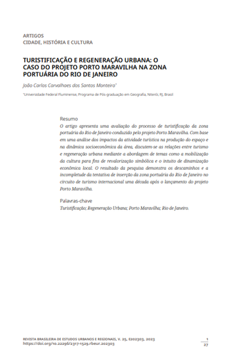 Turistificação e regeneração urbana: o caso do projeto Porto Maravilha na zona portuária do Rio de Janeiro