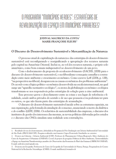 The &quot;Green Cities&quot; Program: Strategies for enhancing space in the municipalities of Pará