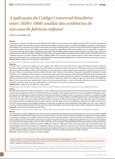 A aplicação do Código Comercial brasileiro entre 1850 e 1860: análise das evidências de um caso de falência culposa