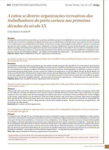 A estiva se diverte: organizações recreativas dos trabalhadores do porto carioca nas primeiras décadas do século XX