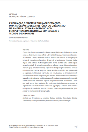 Circulação de ideias e suas apropriações: uma reflexão sobre a história do urbanismo na América Latina em diálogo com perspectivas das histórias conectadas e teorias decoloniais
