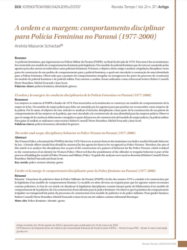 A ordem e a margem: comportamento disciplinar para Polícia Feminina no Paraná (1977-2000)