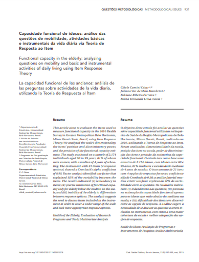 Capacidade funcional de idosos: análise das questões de mobilidade, atividades básicas e instrumentais da vida diária via Teoria de Resposta ao Item