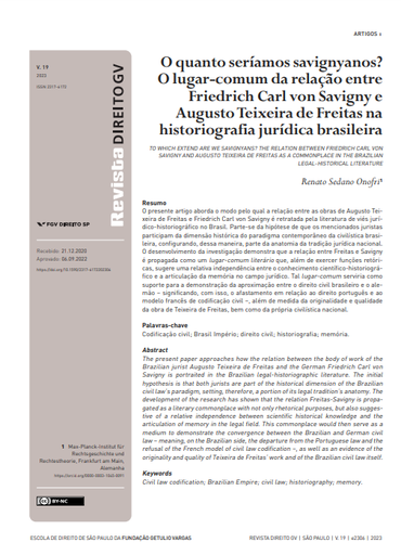 O quanto seríamos savignyanos? O lugar-comum da relação entre Friedrich Carl von Savigny e Augusto Teixeira de Freitas na historiografia jurídica brasileira