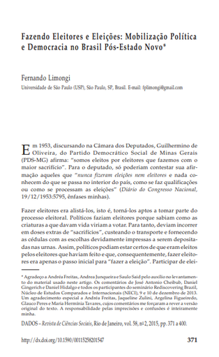 Fazendo Eleitores e Eleições: Mobilização Política e Democracia no Brasil Pós-Estado Novo