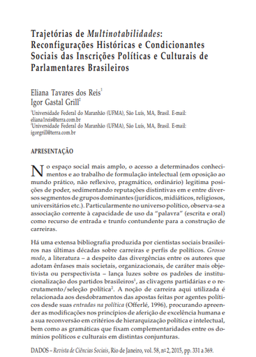 Trajetórias de Multinotabilidades: Reconfigurações Históricas e Condicionantes Sociais das Inscrições Políticas e Culturais de Parlamentares Brasileiros