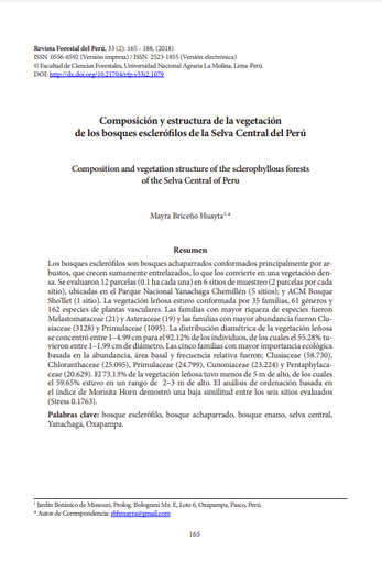 Composición y estructura de la vegetación de los bosques esclerófilos de la Selva Central del Perú