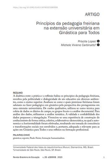 Princípios da pedagogia freiriana na extensão universitária em Ginástica para Todos