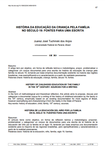 História da educação da criança pela família no século 19: fontes para uma escrita