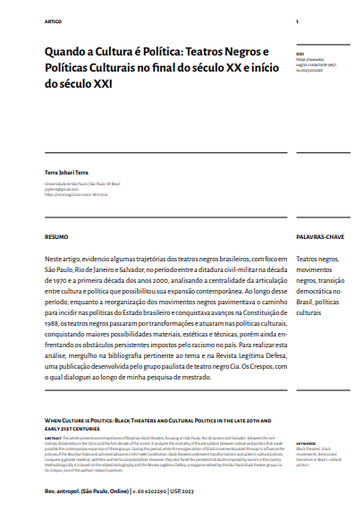 Quando a Cultura é Política: Teatros Negros e Políticas Culturais no final do século XX e início do século XXI