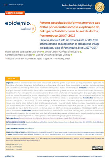 Fatores associados às formas graves e aos óbitos por esquistossomose e aplicação do linkage probabilístico nas bases de dados, Pernambuco, 2007–2017