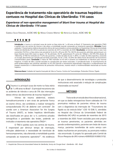 Experience of non-operative management of blunt liver trauma at Hospital das Clínicas de Uberlândia: 114 cases