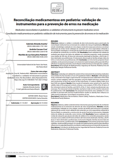 Medication reconciliation in pediatrics: a validation of instruments to prevent medication errors