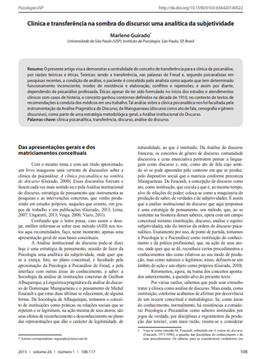 Clínica e transferência na sombra do discurso: uma analítica da subjetividade