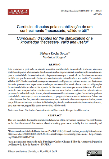 Currículo: disputas pela estabilização de um conhecimento “necessário, válido e útil”