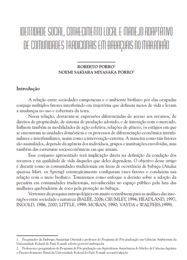 Social identity, local knowledge and adaptive management by traditional communities of the babassu region in Maranhão