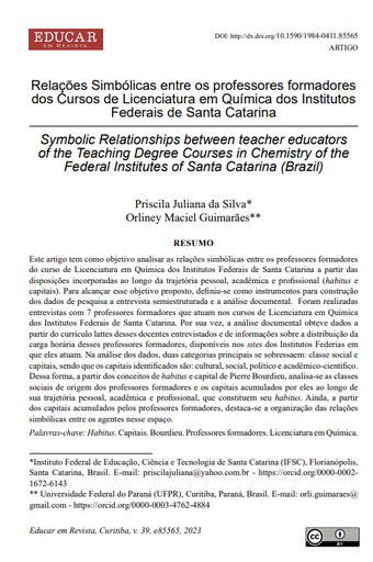 Relações Simbólicas entre os professores formadores dos Cursos de Licenciatura em Química dos Institutos Federais de Santa Catarina