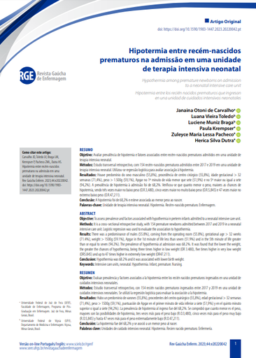 Hypothermia among premature newborns on admission to a neonatal intensive care unit