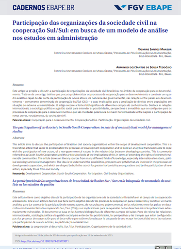 Participação das organizações da sociedade civil na cooperação Sul/Sul: em busca de um modelo de análise nos estudos em administração