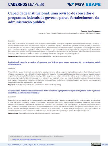 Capacidade institucional: uma revisão de conceitos e programas federais de governo para o fortalecimento da administração pública