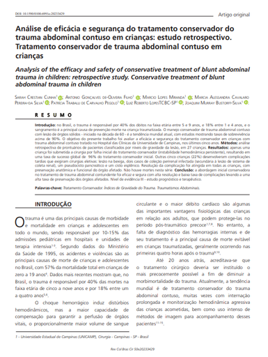 Analysis of the efficacy and safety of conservative treatment of blunt abdominal trauma in children: retrospective study. Conservative treatment of blunt abdominal trauma in children