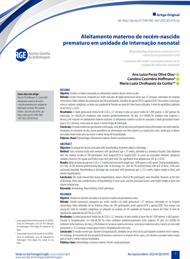 Breastfeeding of preterm newborns in a neonate hospitalization unit