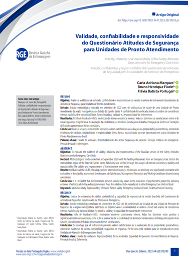 Validity, reliability and responsiveness of the Safety Attitudes Questionnaire for Emergency Care Units