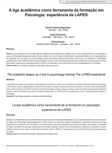 A liga acadêmica como ferramenta da formação em Psicologia: experiência da LAPES