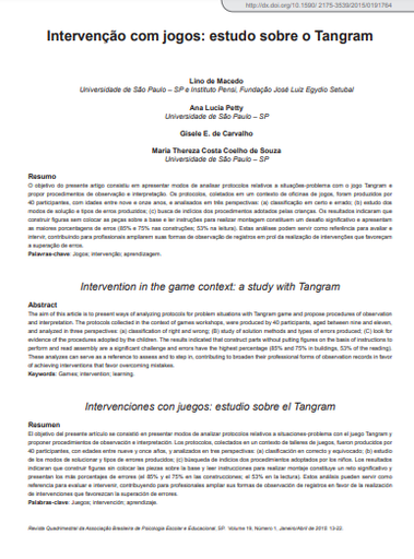 Intervenção com jogos: estudo sobre o Tangram