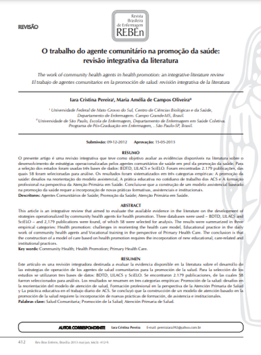 O trabalho do agente comunitário na promoção da saúde: revisão integrativa da literatura