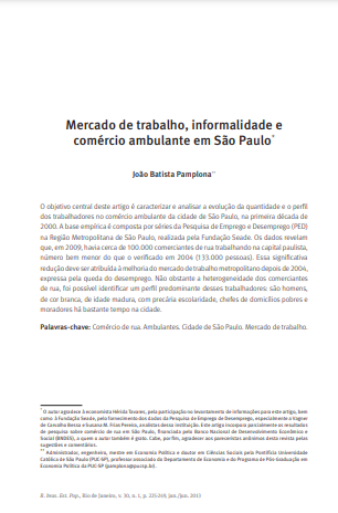 Mercado de trabalho, informalidade e comércio ambulante em São Paulo