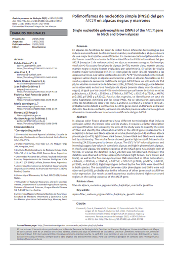 Polimorfismos de nucleótido simple (PNSs) del gen MC1R en alpacas negras y marrones